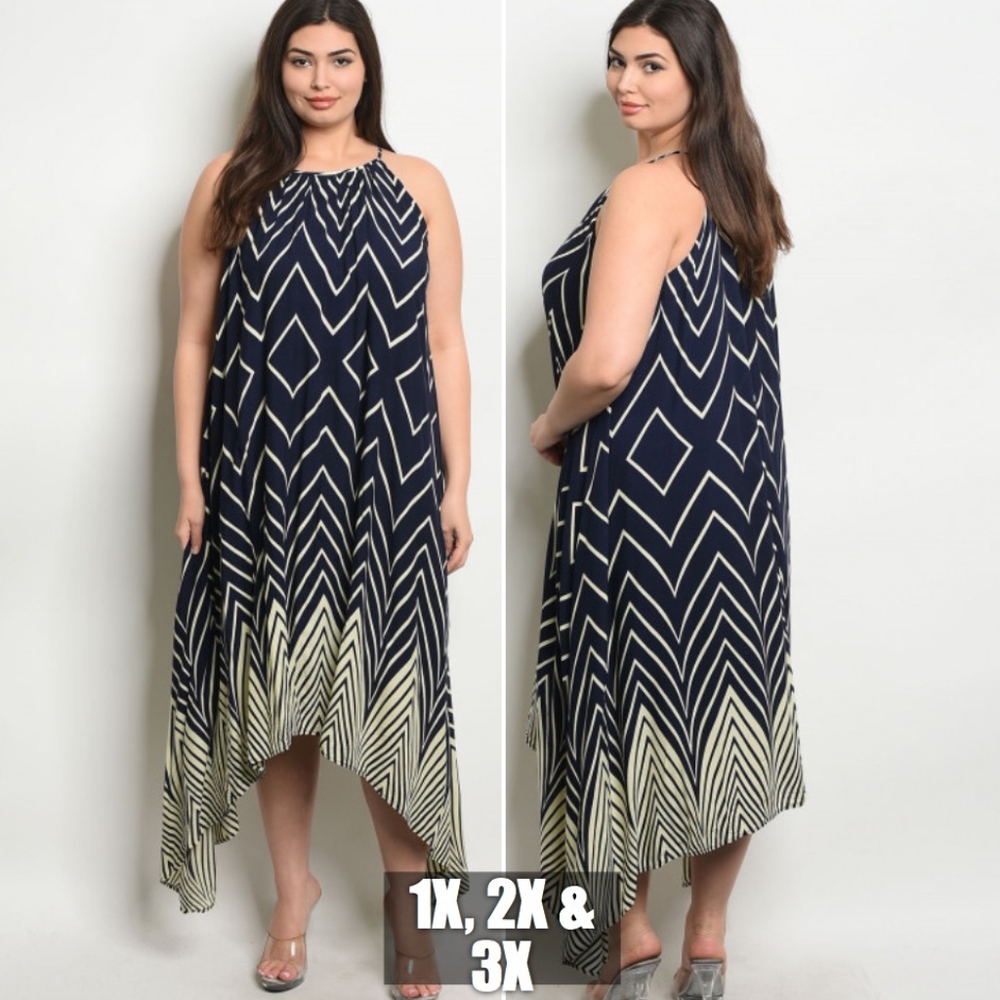 1 LEFT! Girly & Flirty Cream & navy maxi dress